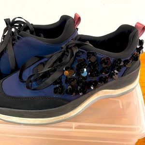 Zara navy & black satin sequin athletic shoes sz9 w/rubber sole